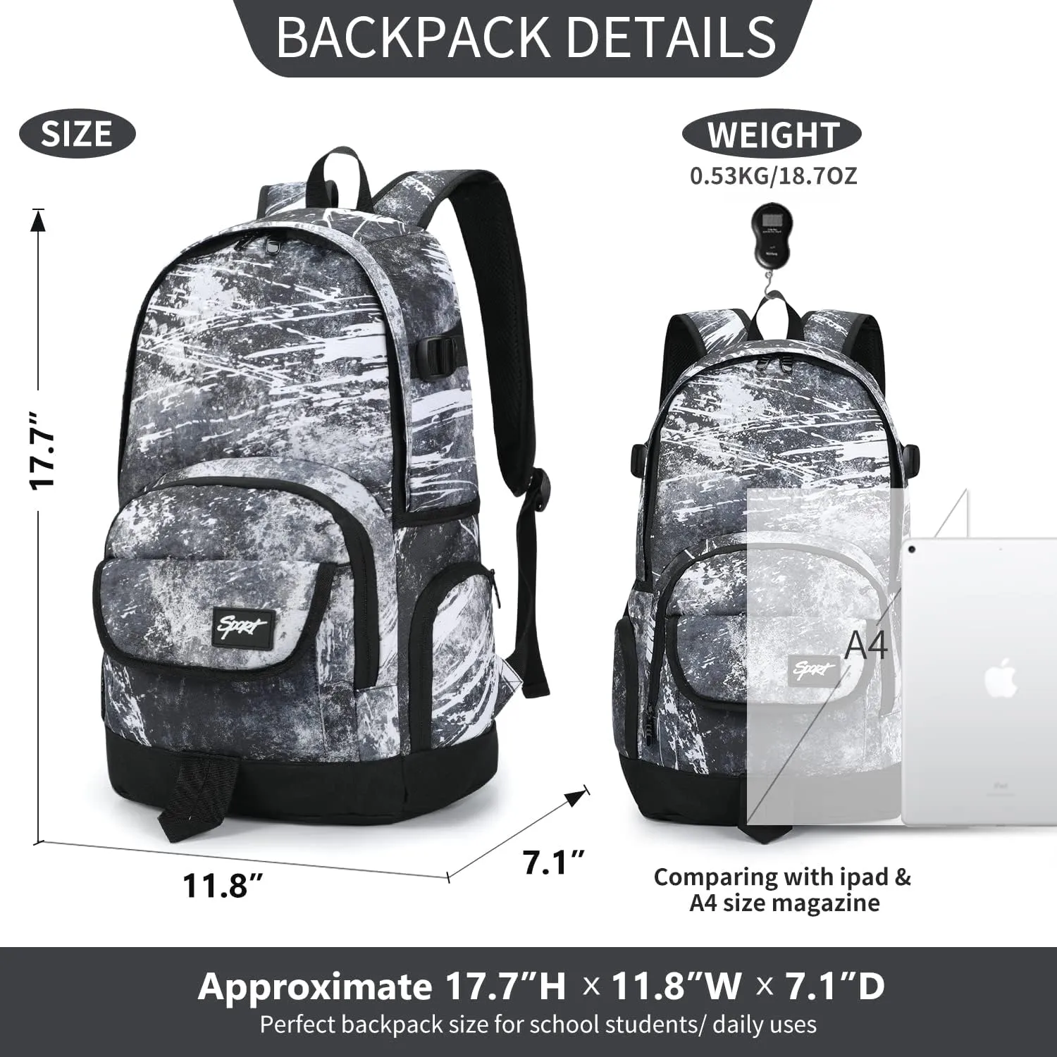 rickyh style School Backpack Travel Bag for Men & Women Lightweight College Back Pack with Laptop Compartmen