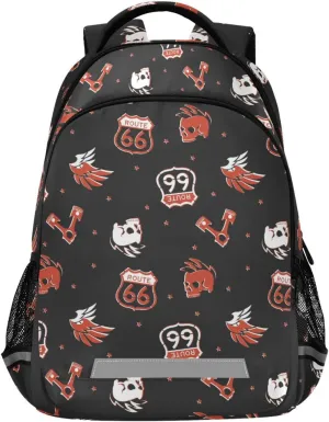 Route 66 Symbol Pattern Large School Backpacks with Chest Strap for Boys Girls Students,Lightweight Bookbags 17 Inch, Portable Casual Daypack Bags