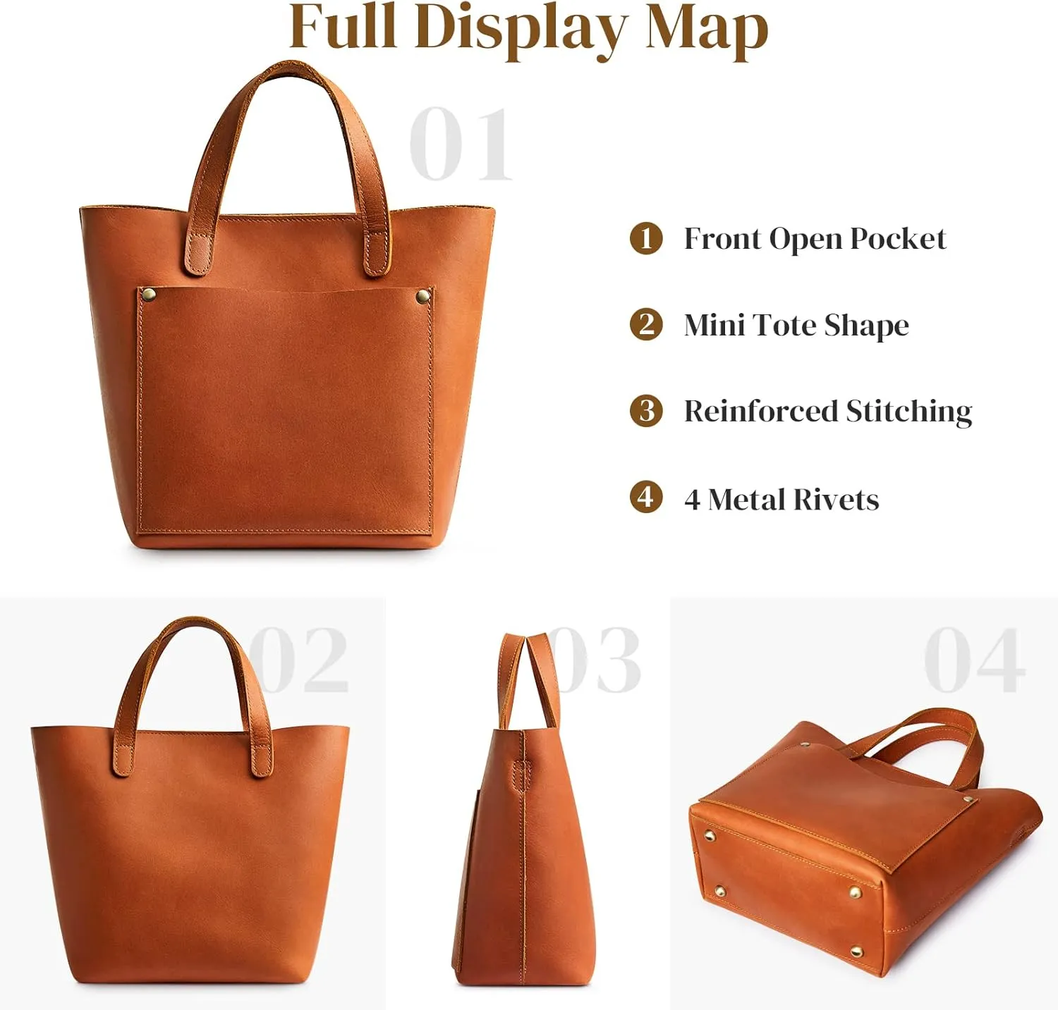 S-ZONE Leather Mini Crossbody Tote Bag Satchel Top-Handle Handbags Shoulder Purses with Inner Pouch