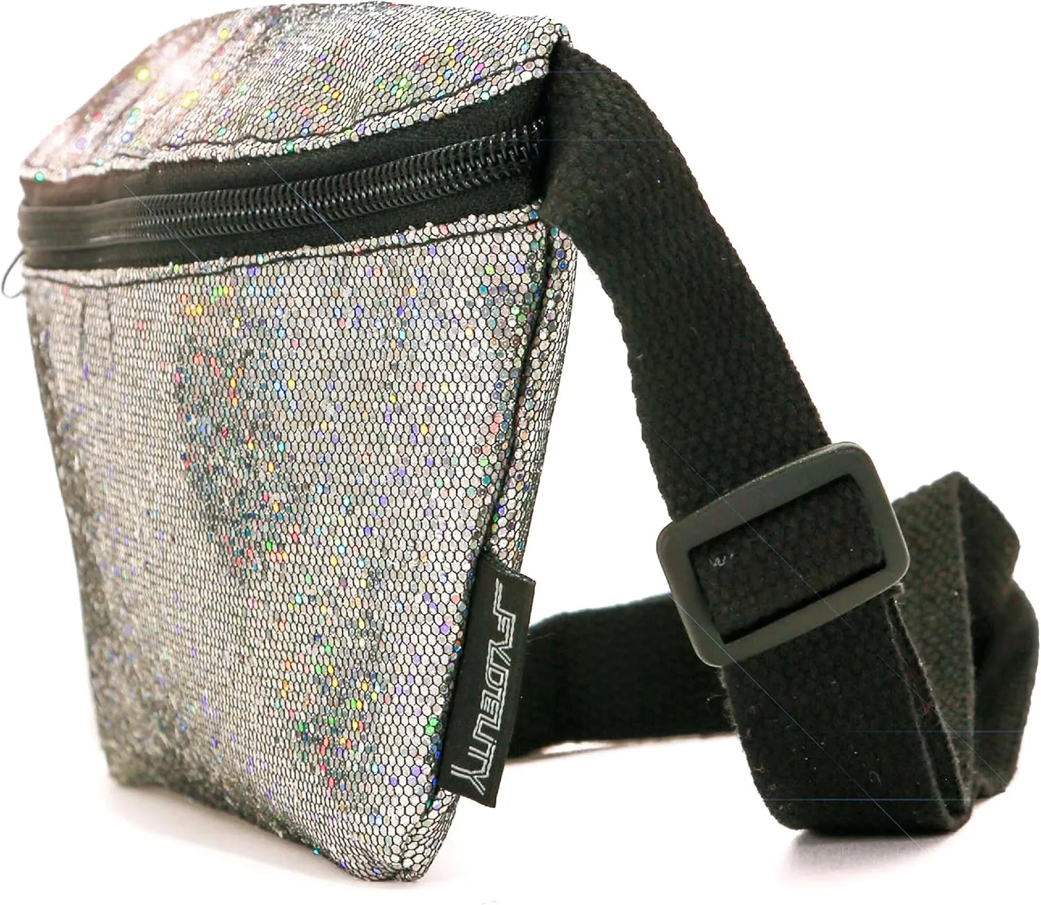 Silver Fanny Packs for Women Cute Rave Fanny Pack Festival Belt Bag, Small Cross Body Hip Bag, Sparkly Sequin Crossbody Waist Pack, Holographic Glitter Travel Purse, Bling Bumbag for Concert