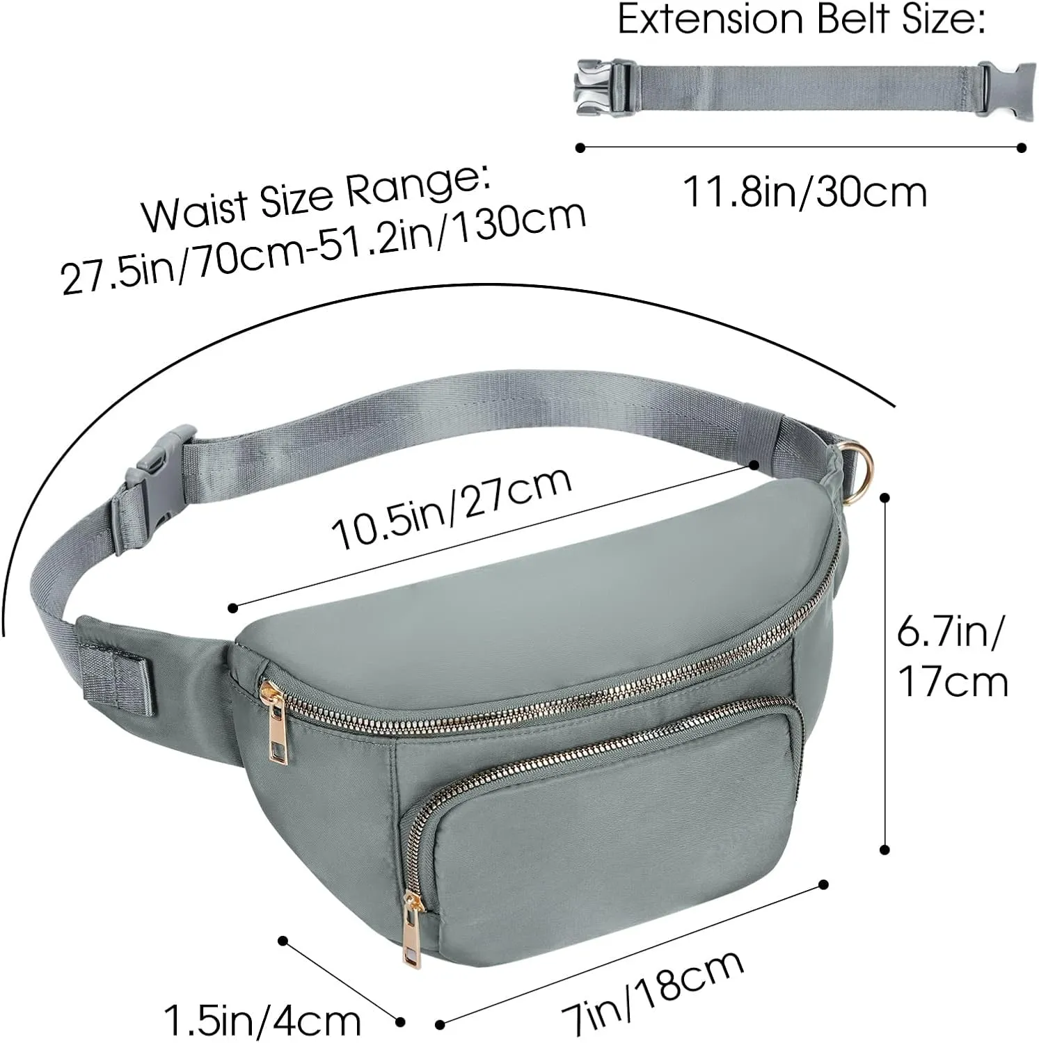sportsnew Fanny Packs for Women,Large Waist Pack with Extra Extension Belt,Fashion Crossbody Belt Bags for Travel Walking Running Hiking Grey