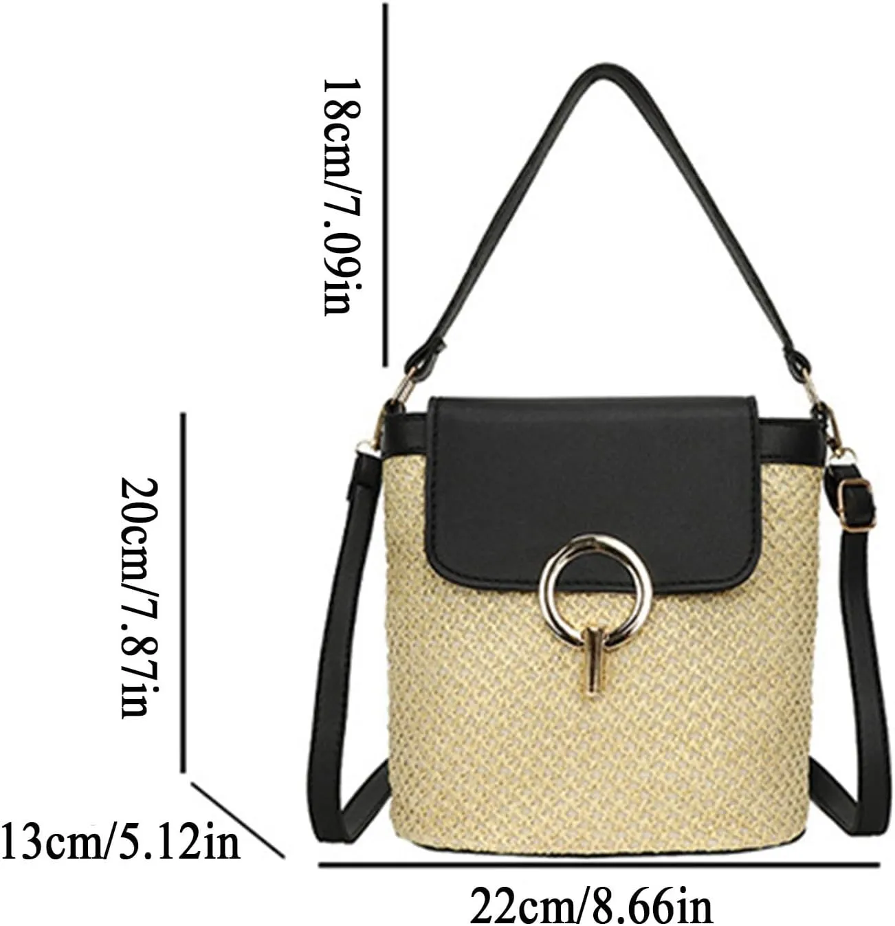 Straw Weave Women Ladies Bucket Handbags Summer Beach Shoulder Bags Lap Purse (C, One Size)