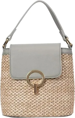 Straw Weave Women Ladies Bucket Handbags Summer Beach Shoulder Bags Lap Purse (C, One Size)