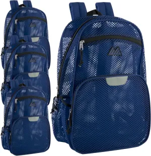 Summit Ridge 24 Pack Mesh Reflective Backpacks Bulk for Kids, School, Beach Bulk Heavy Duty Mesh Backpacks with 4 Pockets (All Blue Pack)