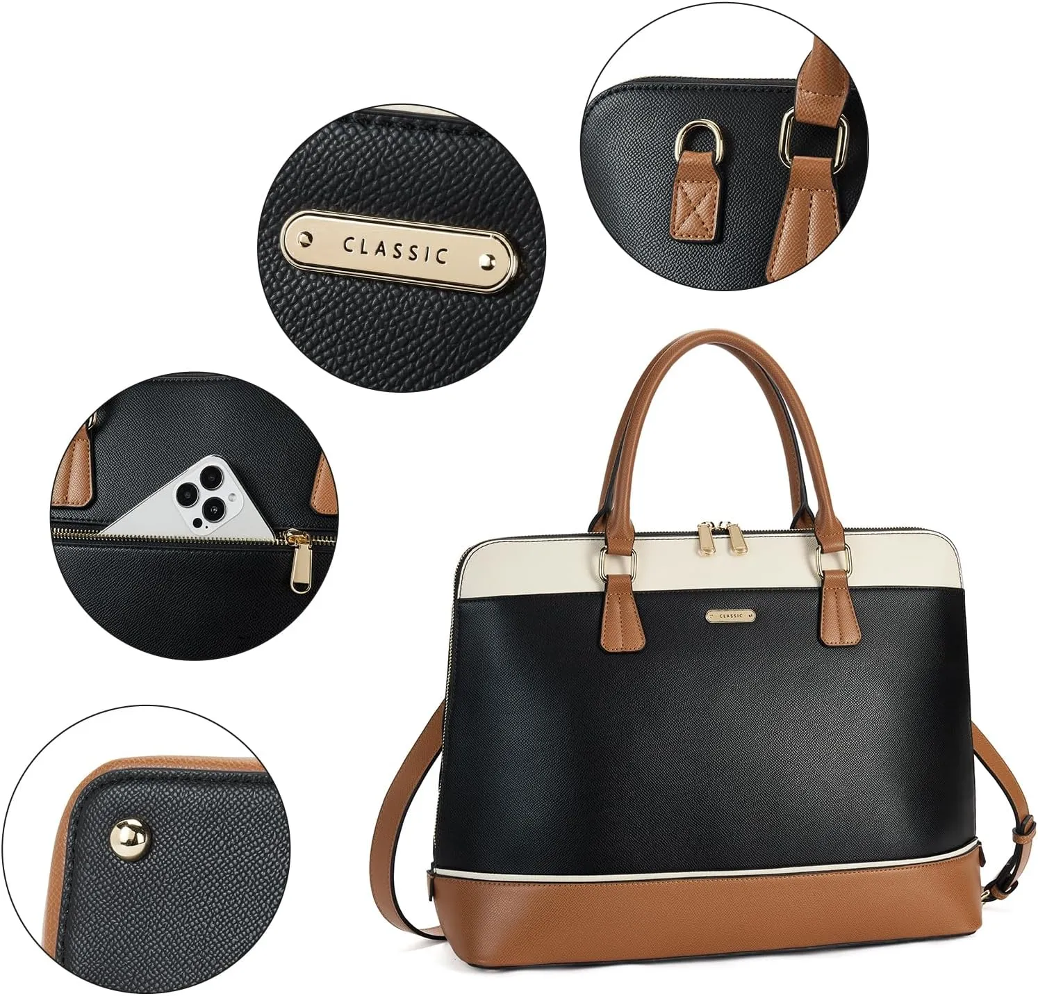 Telena Laptop Tote Bag for Women, 15.6 Inch Shoulder Tote Bag Leather Briefcase for Women, Large Capacity Handbag Bags