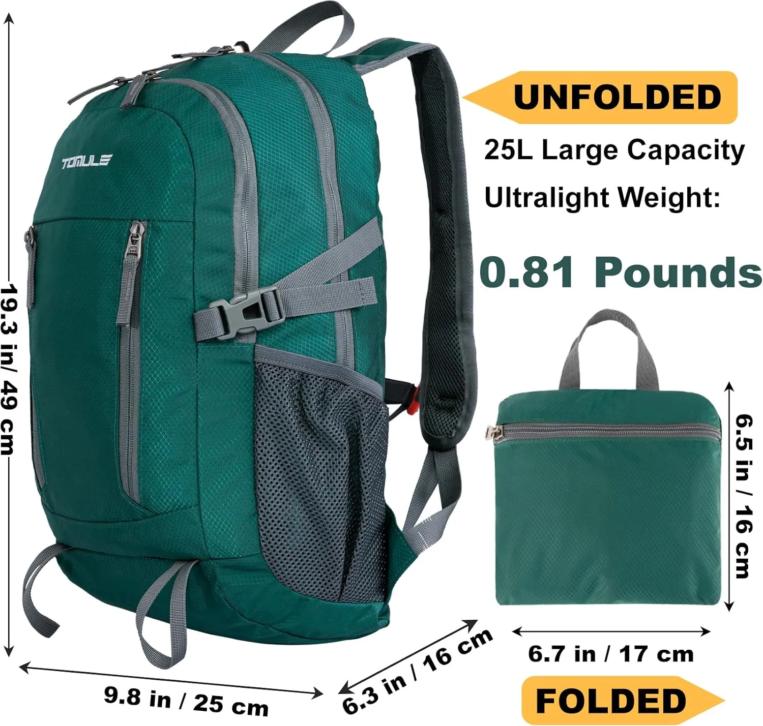 TOMULE light Hiking Backpack for Women,Lightweight Waterproof Backpack for Men,Daypack Travel Backpack for Women 25L