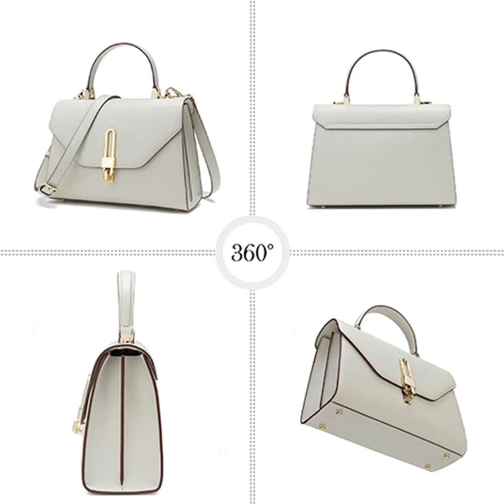 Top Handle Bag Fashion Leather Satchel Bag for Ladies, Zipper Pocket, Metal，Leather tote bag for Women.