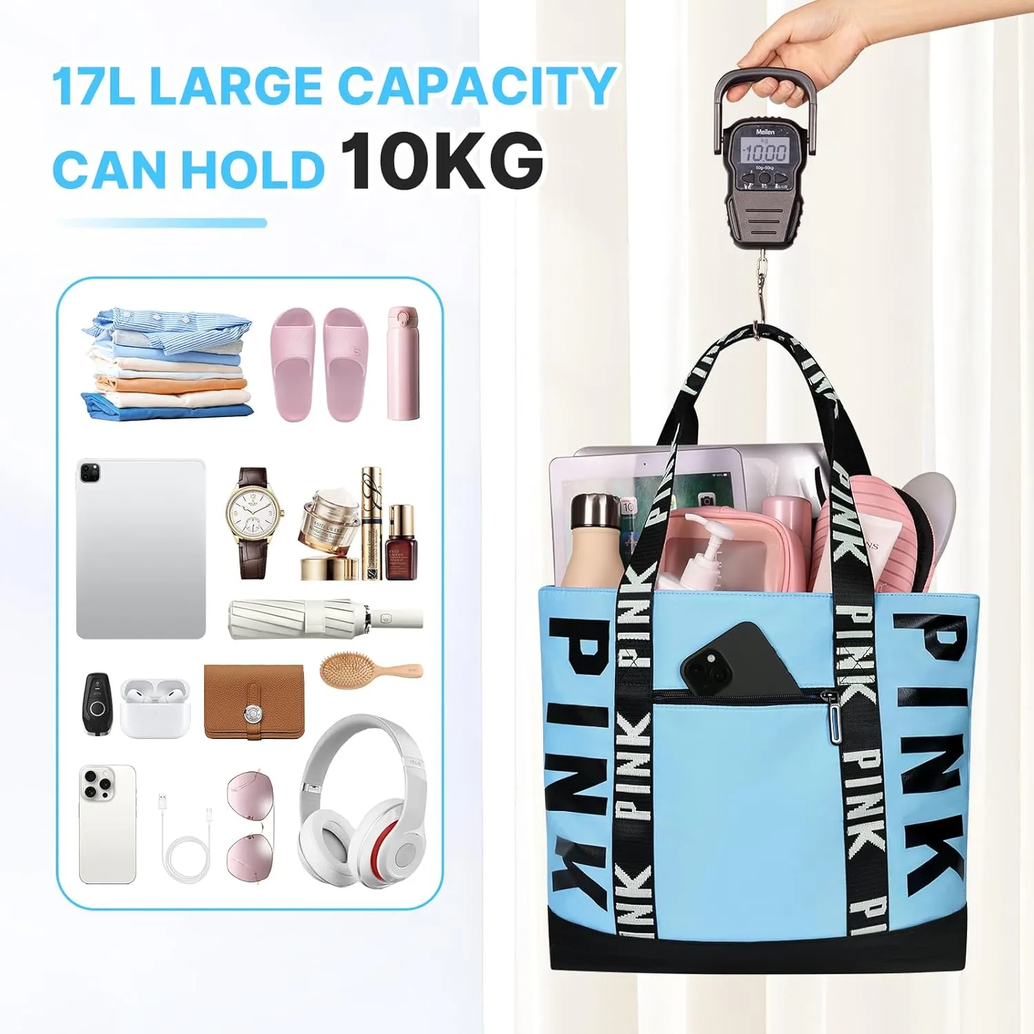 Travel Tote Bag for Women, Large Waterproof Beach Bag for Daily