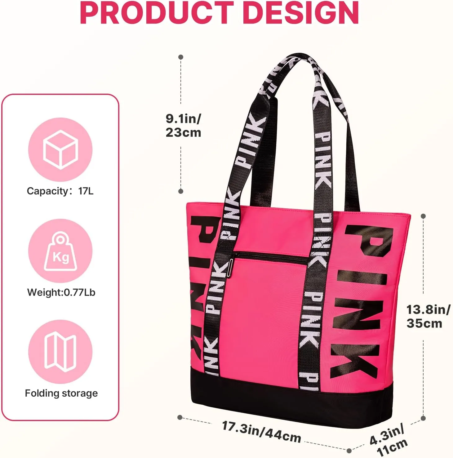 Travel Tote Bag for Women, Large Waterproof Beach Bag for Daily