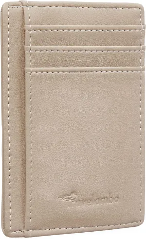 Travelambo Front Pocket Minimalist Leather Slim Wallet RFID Blocking Medium Size