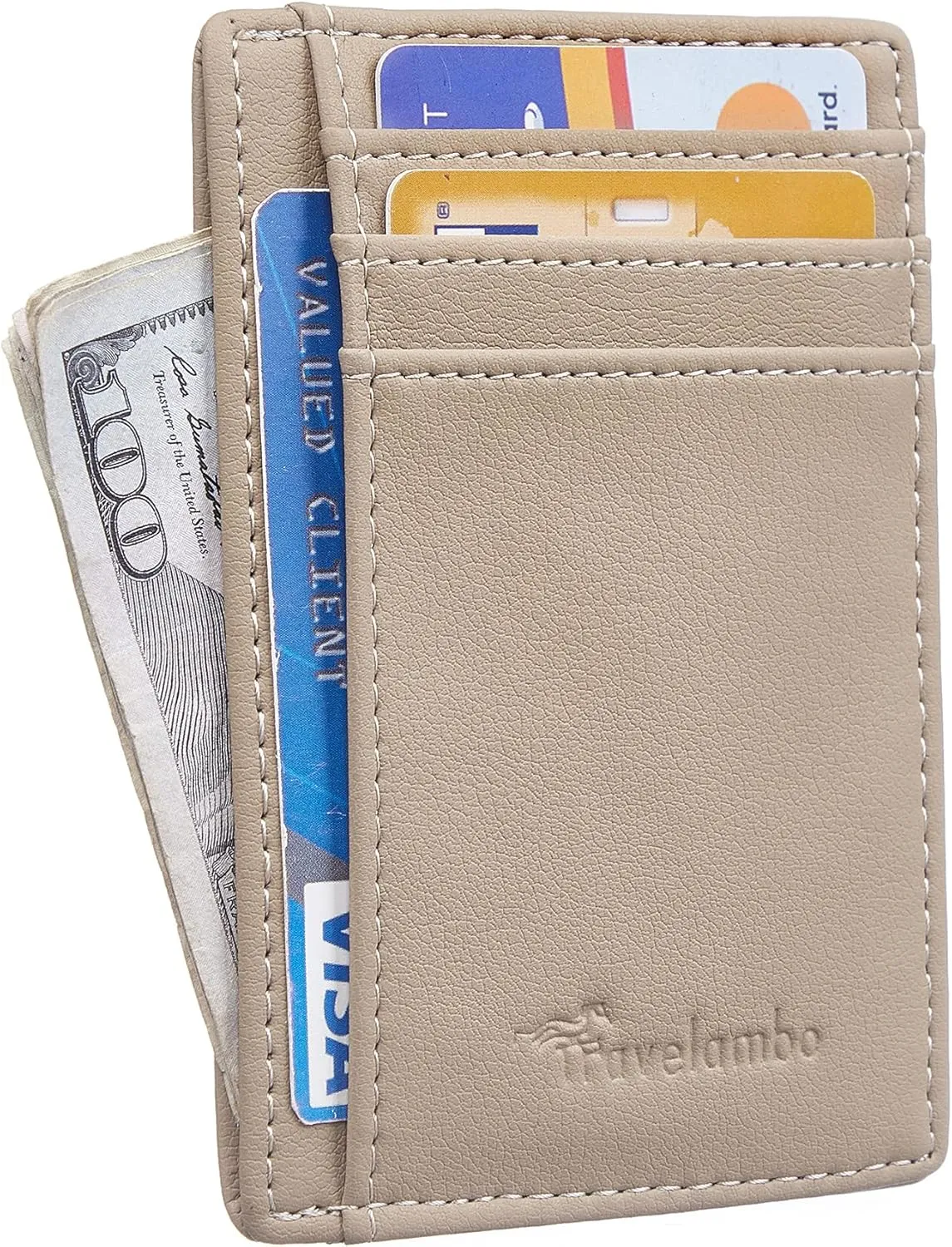 Travelambo Front Pocket Minimalist Leather Slim Wallet RFID Blocking Medium Size