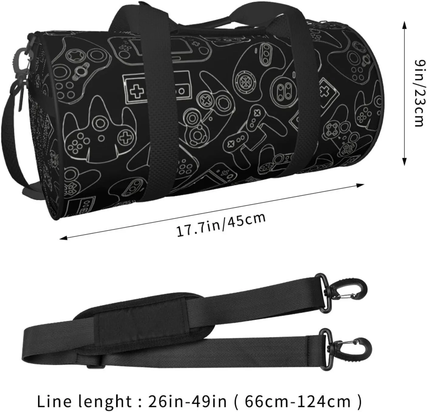 Video Game Controller Black Background Gym Duffle Bag Foldable Lightweight Carry On Weekender Travel Duffel Bags Sport Bags For Fitness Yoga Beach Swim Men Women