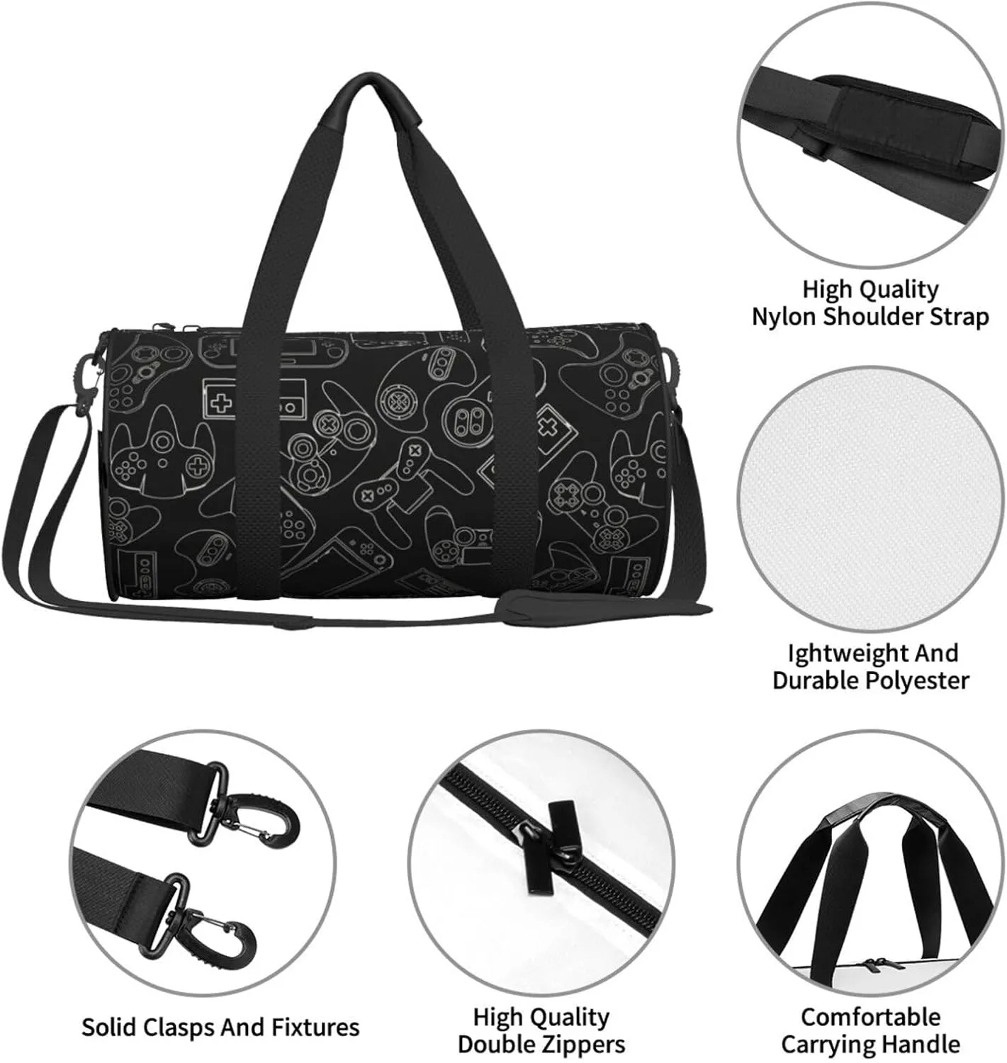 Video Game Controller Black Background Gym Duffle Bag Foldable Lightweight Carry On Weekender Travel Duffel Bags Sport Bags For Fitness Yoga Beach Swim Men Women