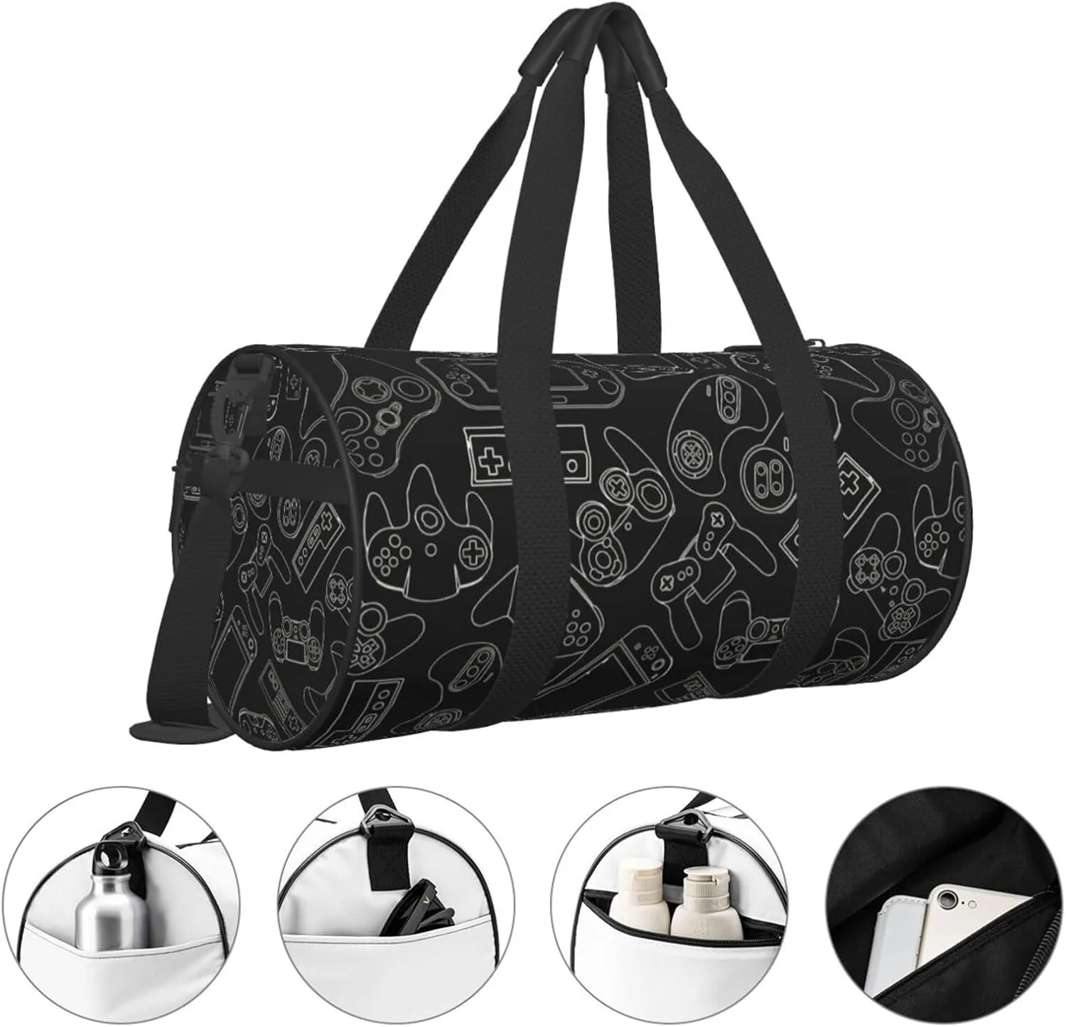 Video Game Controller Black Background Gym Duffle Bag Foldable Lightweight Carry On Weekender Travel Duffel Bags Sport Bags For Fitness Yoga Beach Swim Men Women