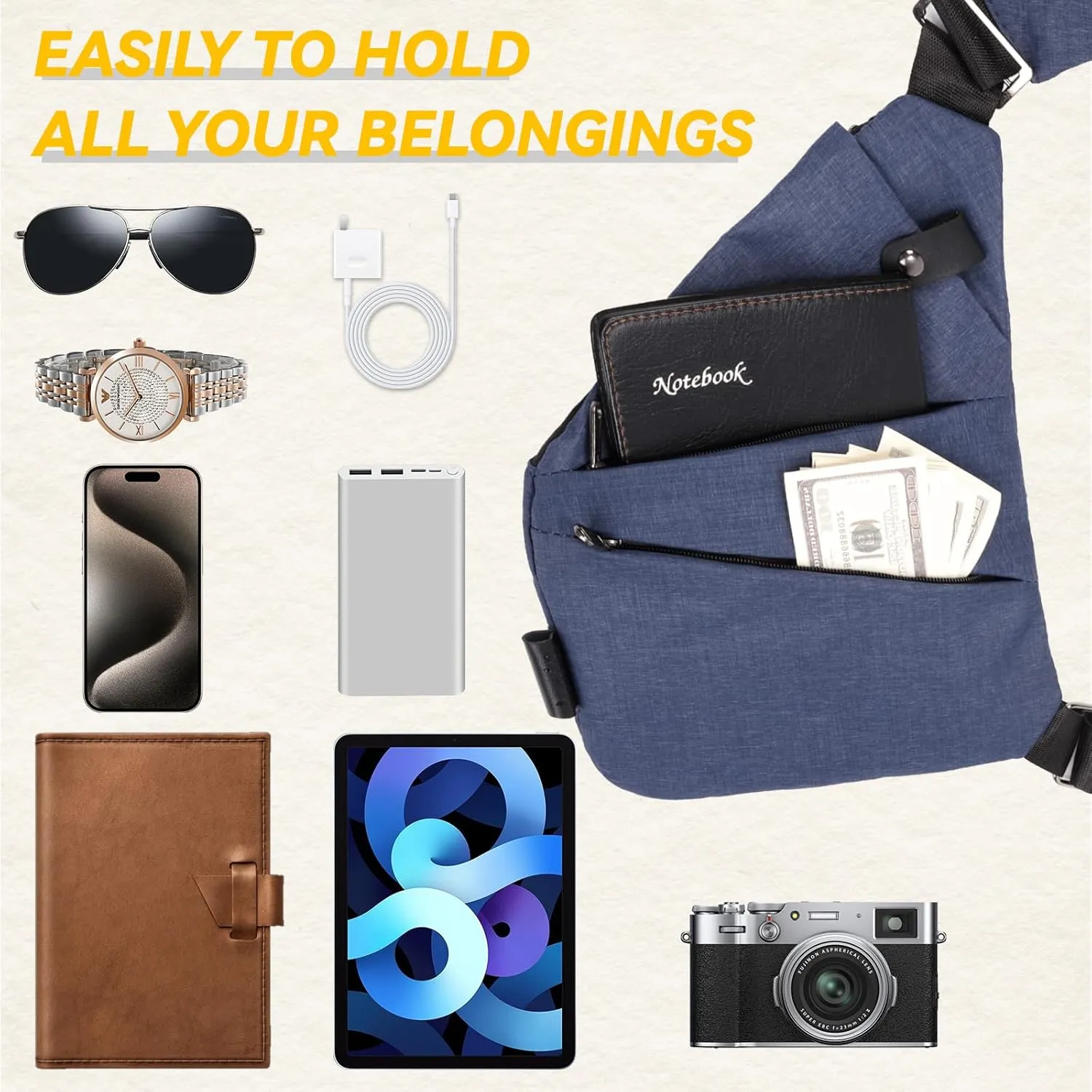 Vipost Anti Theft Crossbody Bags for Women/Men, Multi-Pocket Sling Bag Travel Crossbody Bag for Women with Adjustable Strap
