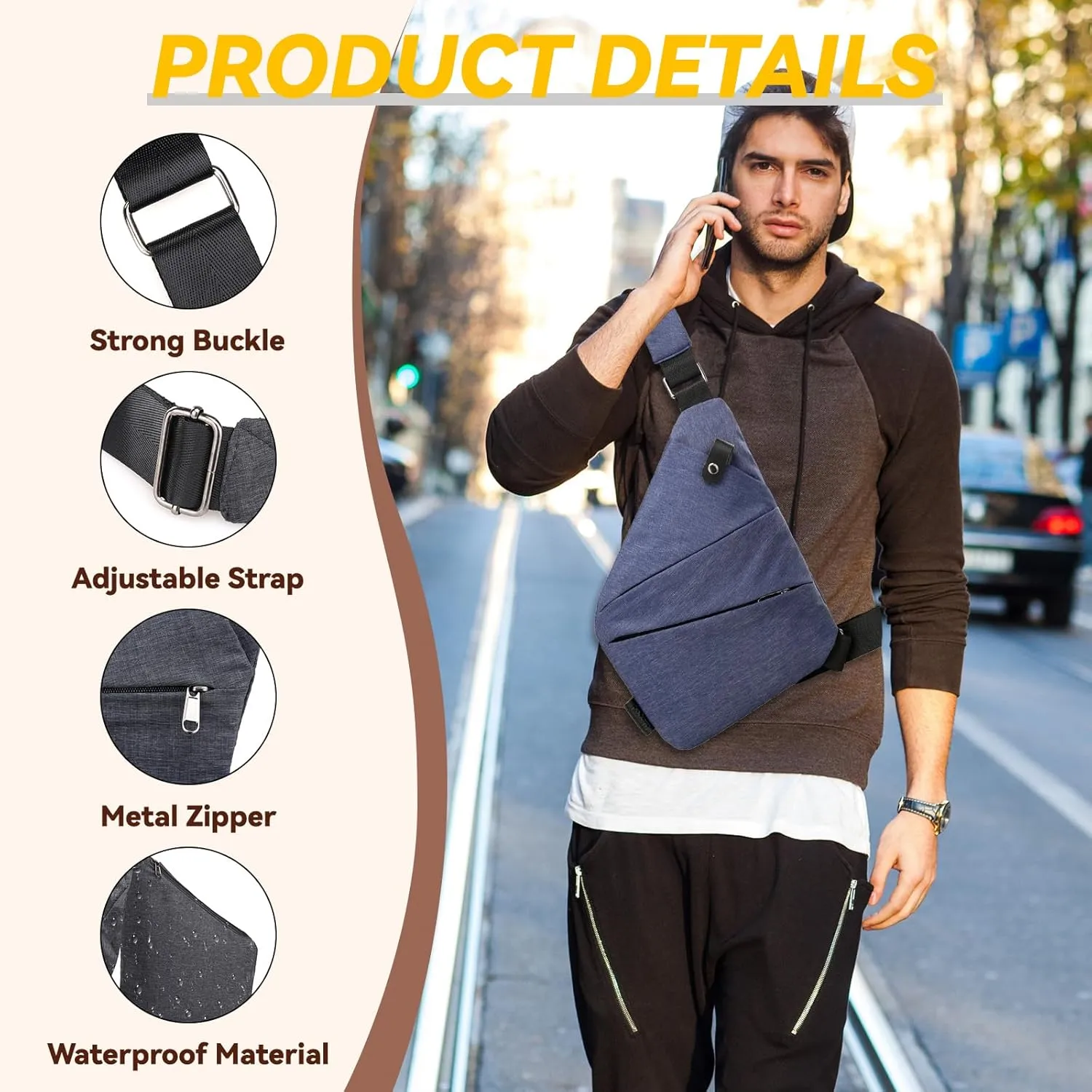 Vipost Anti Theft Crossbody Bags for Women/Men, Multi-Pocket Sling Bag Travel Crossbody Bag for Women with Adjustable Strap
