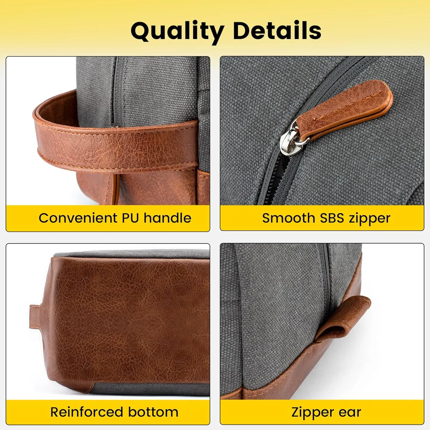 Vorspack Large Toiletry Bag Hanging Dopp Kit for Men Water Resistant Canvas Shaving Bag with Large Capacity for Home Travel - Light Grey