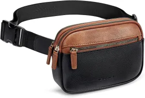 WESTBRONCO Fanny Packs for Women, Fashion Waist Packs with Adjustable Strap, PU Leather Belt Bag with Multi-Pockets, Small Crossbody Purse, Brown & Black