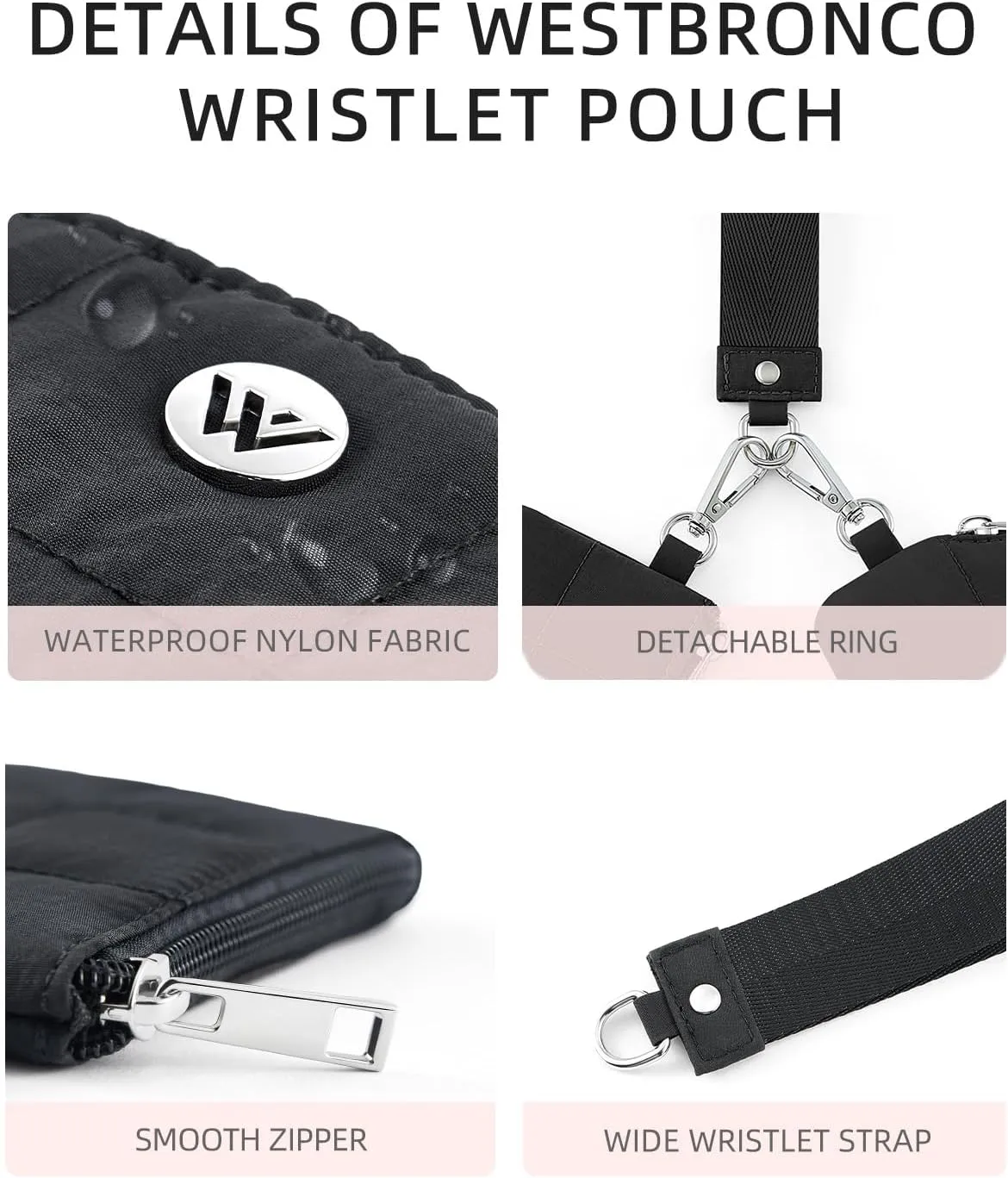 WESTBRONCO Mini Keychain Wristlet Wallets for Women Portable Dual Pouch Wristlet Detachable Quilted Nylon Coin Purse Pocket for Travel Sports Outdoors