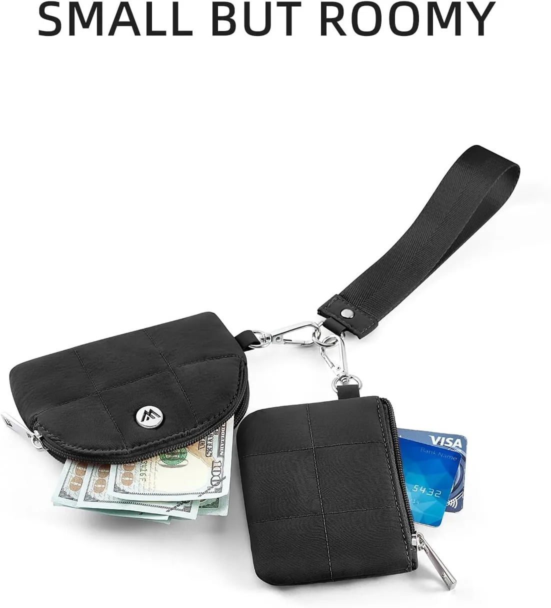 WESTBRONCO Mini Keychain Wristlet Wallets for Women Portable Dual Pouch Wristlet Detachable Quilted Nylon Coin Purse Pocket for Travel Sports Outdoors