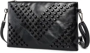 Women Clutch Bag Gothic Punk PU Leather Studded Crossbody Bag Rivet Wristlet Handbag Envelope Clutches For Women Ladies