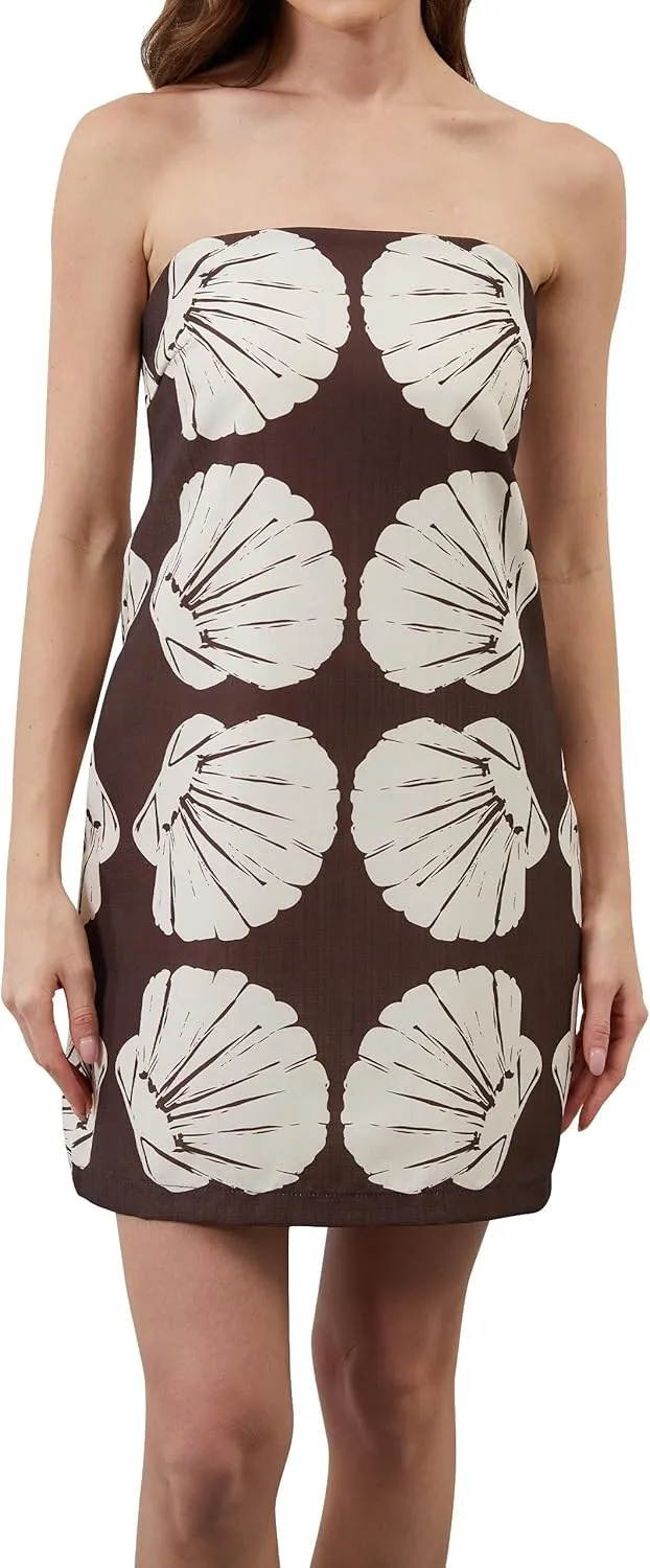 Women Strapless Tube Mini Dress Summer Casual Boho Floral Print Sleeveless Backless Going Out Beach Short Dress