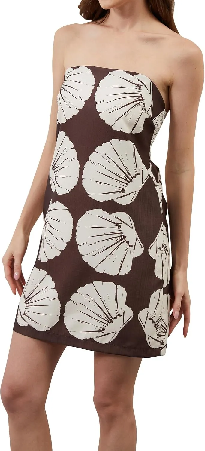 Women Strapless Tube Mini Dress Summer Casual Boho Floral Print Sleeveless Backless Going Out Beach Short Dress