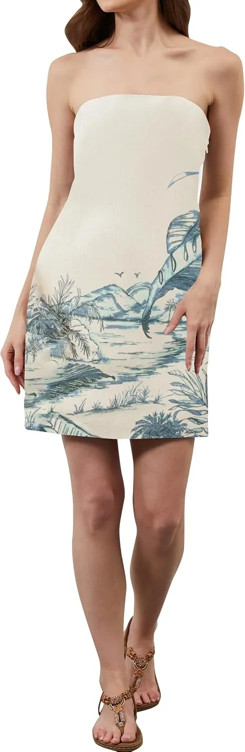 Women Strapless Tube Mini Dress Summer Casual Boho Floral Print Sleeveless Backless Going Out Beach Short Dress