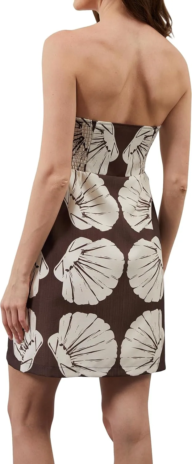 Women Strapless Tube Mini Dress Summer Casual Boho Floral Print Sleeveless Backless Going Out Beach Short Dress
