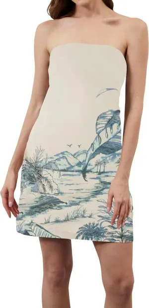 Women Strapless Tube Mini Dress Summer Casual Boho Floral Print Sleeveless Backless Going Out Beach Short Dress