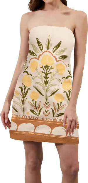 Women Strapless Tube Mini Dress Summer Casual Boho Floral Print Sleeveless Backless Going Out Beach Short Dress