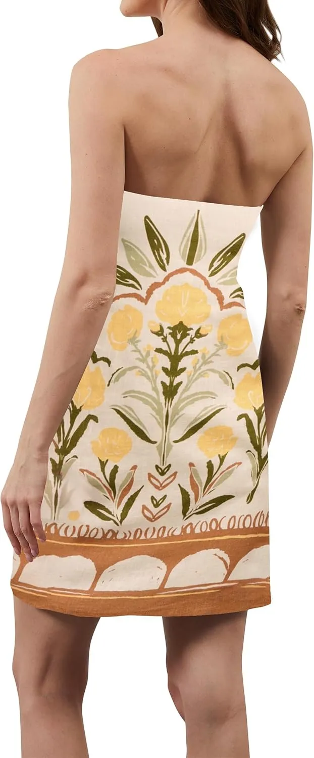 Women Strapless Tube Mini Dress Summer Casual Boho Floral Print Sleeveless Backless Going Out Beach Short Dress