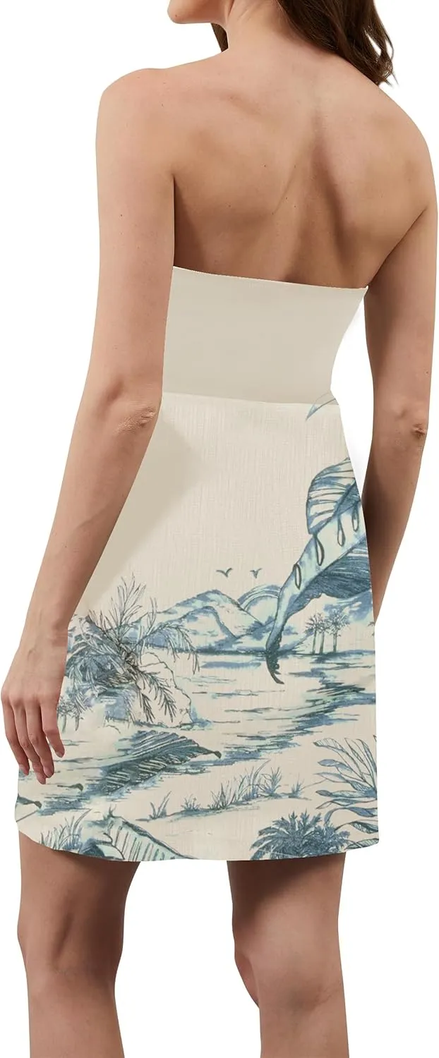 Women Strapless Tube Mini Dress Summer Casual Boho Floral Print Sleeveless Backless Going Out Beach Short Dress