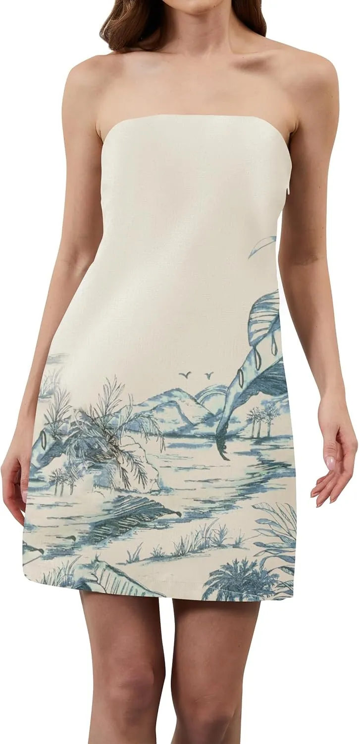 Women Strapless Tube Mini Dress Summer Casual Boho Floral Print Sleeveless Backless Going Out Beach Short Dress