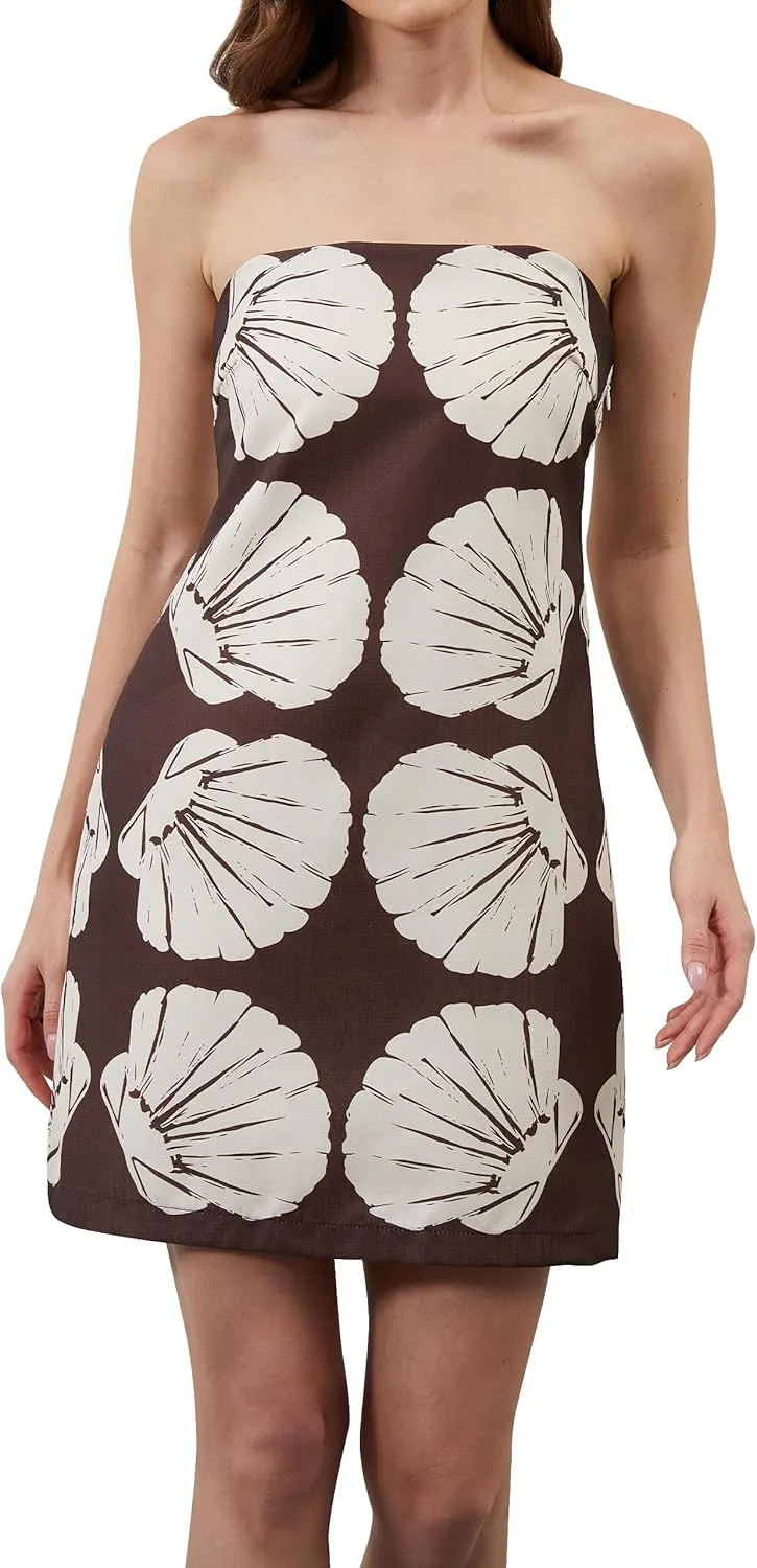 Women Strapless Tube Mini Dress Summer Casual Boho Floral Print Sleeveless Backless Going Out Beach Short Dress