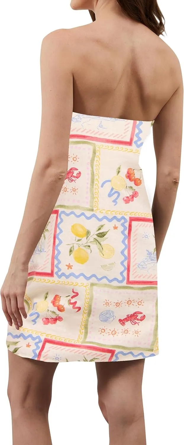 Women Strapless Tube Mini Dress Summer Casual Boho Floral Print Sleeveless Backless Going Out Beach Short Dress