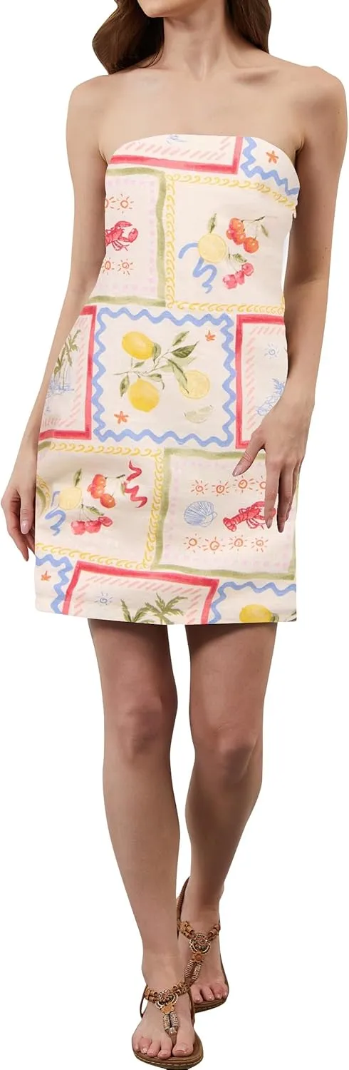 Women Strapless Tube Mini Dress Summer Casual Boho Floral Print Sleeveless Backless Going Out Beach Short Dress