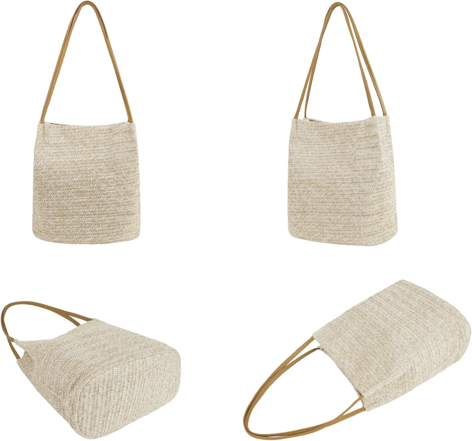 Women Straw Shoulder Bag Bucket Bag Beach Hobo Handbag Top Handle Satchel Purse for Summer
