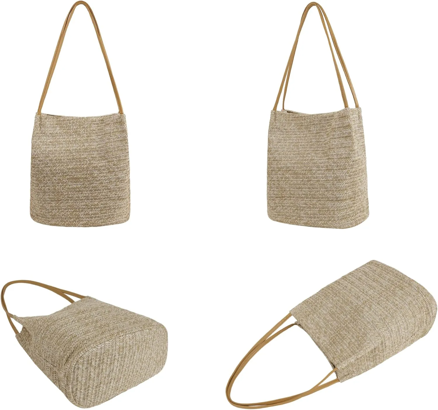 Women Straw Shoulder Bag Bucket Bag Beach Hobo Handbag Top Handle Satchel Purse for Summer