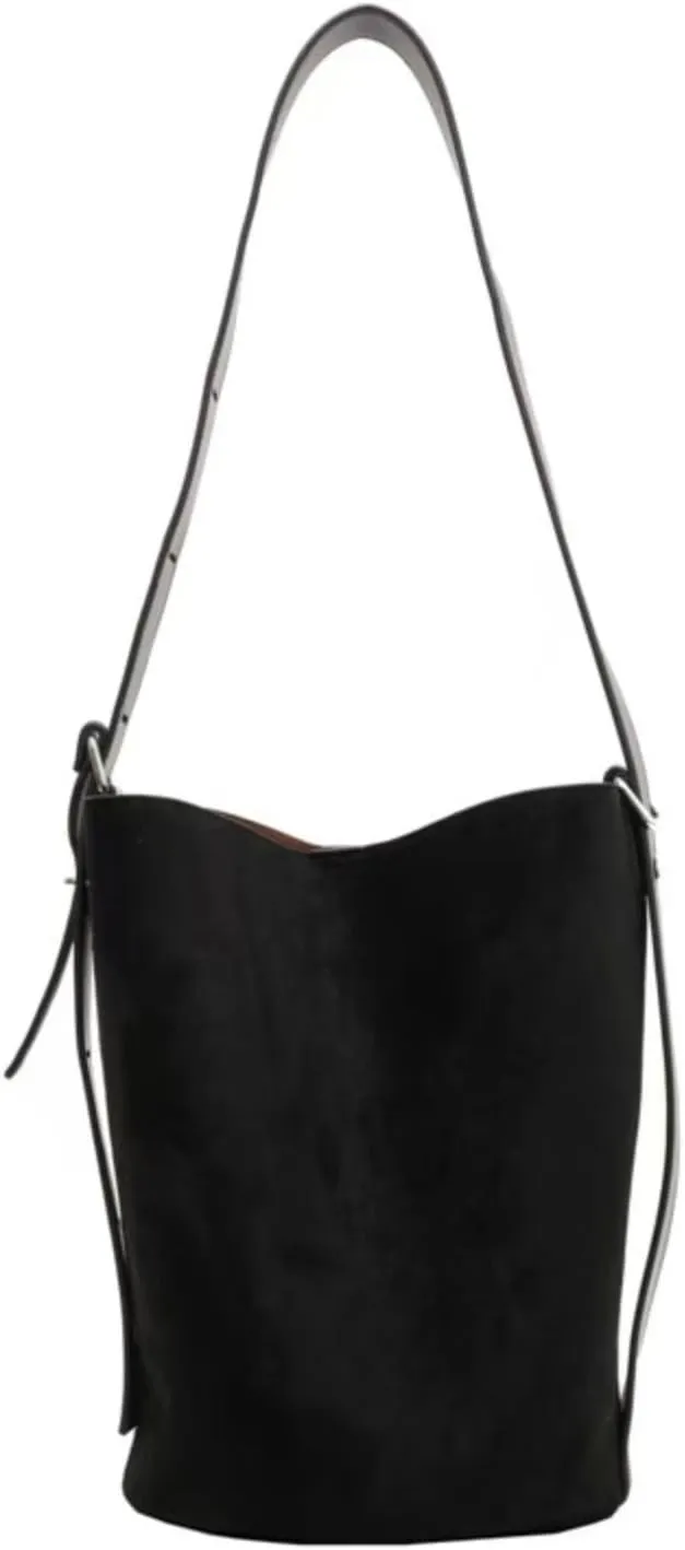 Women Suede Bucket Shoulder Bag Fashion Vegan Leather Slouchy Hobo Bag Office Tote Handbag Crossbody Designer Purse