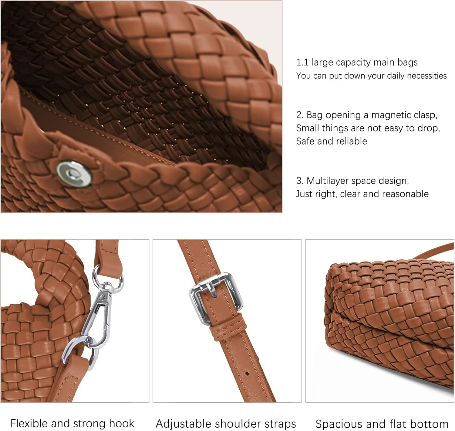 Women Woven Tote Small Crossbody Bag, Weave Quilted Purse Square Shoulder Bag Woven Handbag with Detachable Strap