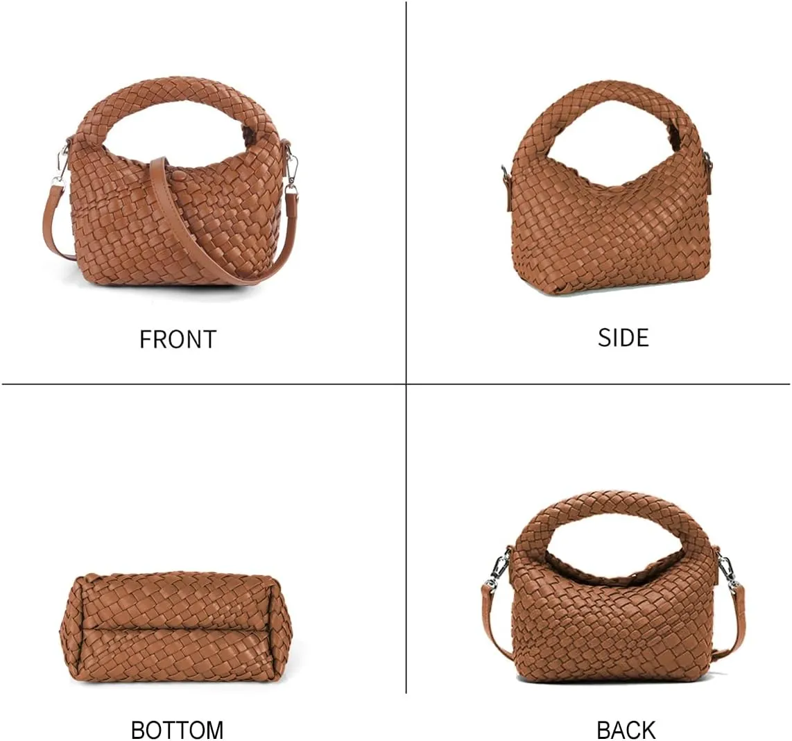 Women Woven Tote Small Crossbody Bag, Weave Quilted Purse Square Shoulder Bag Woven Handbag with Detachable Strap