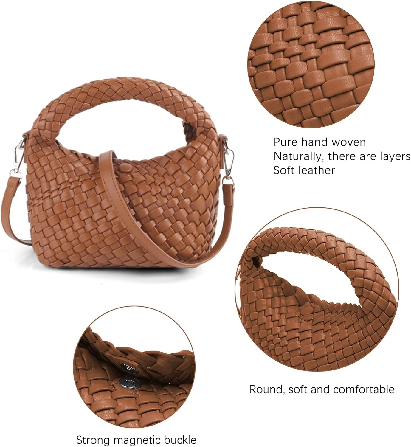 Women Woven Tote Small Crossbody Bag, Weave Quilted Purse Square Shoulder Bag Woven Handbag with Detachable Strap