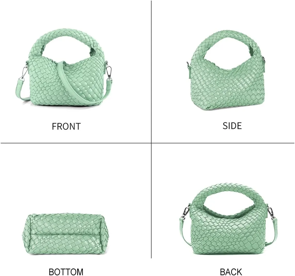 Women Woven Tote Small Crossbody Bag, Weave Quilted Purse Square Shoulder Bag Woven Handbag with Detachable Strap