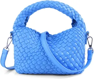 Women Woven Tote Small Crossbody Bag, Weave Quilted Purse Square Shoulder Bag Woven Handbag with Detachable Strap