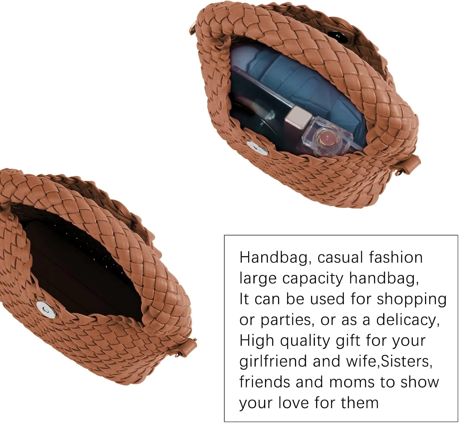 Women Woven Tote Small Crossbody Bag, Weave Quilted Purse Square Shoulder Bag Woven Handbag with Detachable Strap
