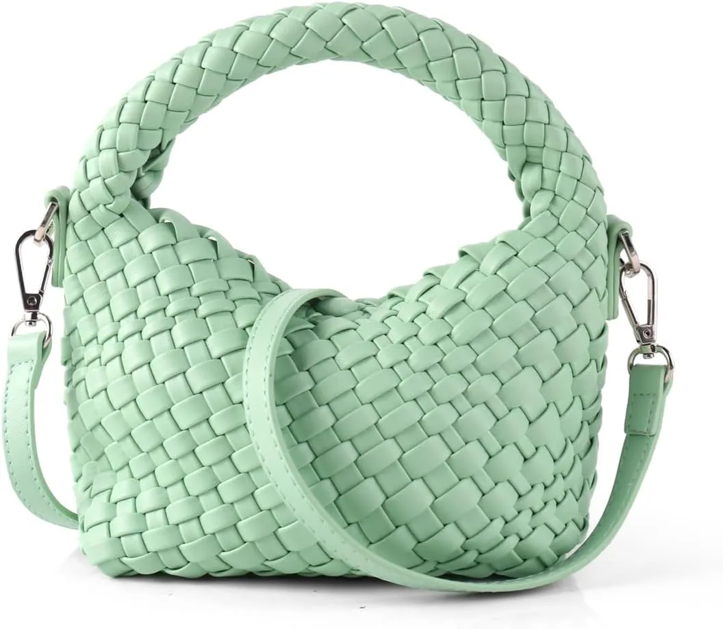Women Woven Tote Small Crossbody Bag, Weave Quilted Purse Square Shoulder Bag Woven Handbag with Detachable Strap