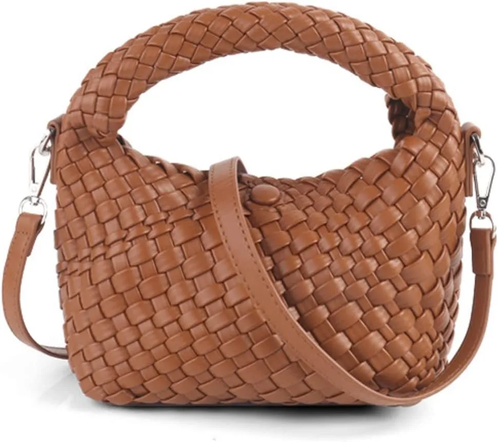 Women Woven Tote Small Crossbody Bag, Weave Quilted Purse Square Shoulder Bag Woven Handbag with Detachable Strap