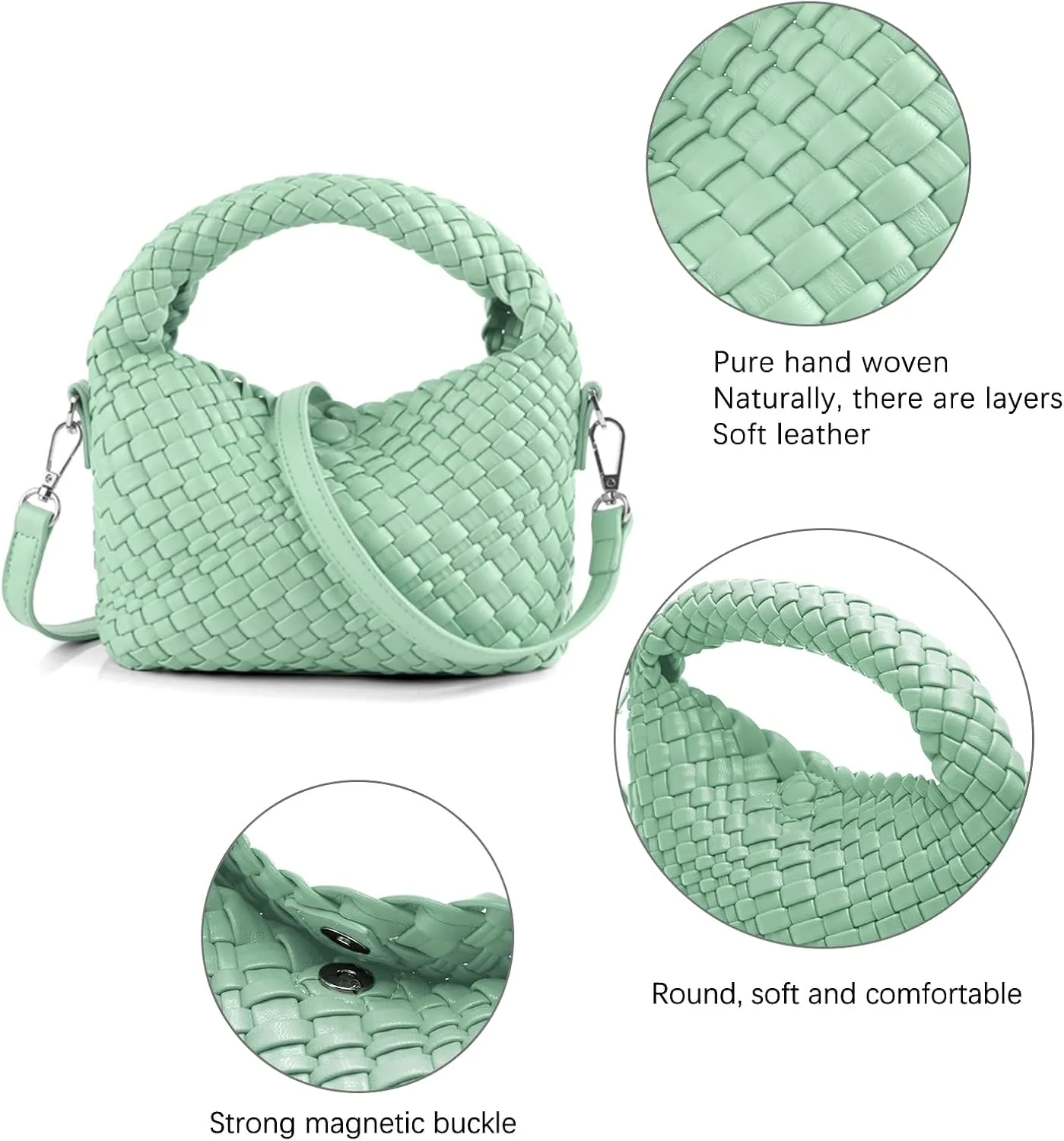 Women Woven Tote Small Crossbody Bag, Weave Quilted Purse Square Shoulder Bag Woven Handbag with Detachable Strap