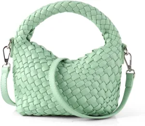 Women Woven Tote Small Crossbody Bag, Weave Quilted Purse Square Shoulder Bag Woven Handbag with Detachable Strap